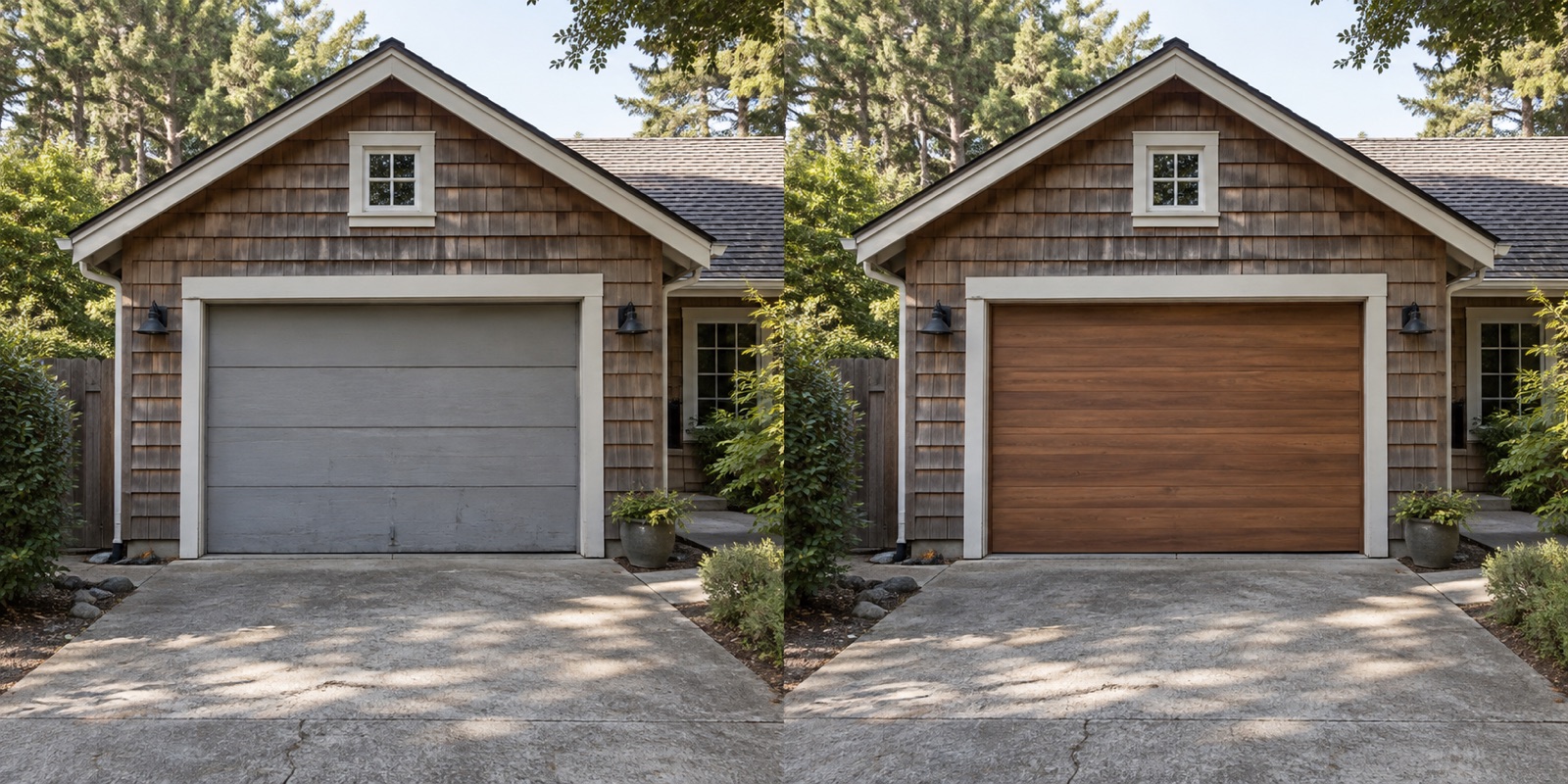Aging gray single garage door